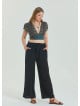 Black Women's Plus Size Trousers with Elastic Waist Belt Detail 4620